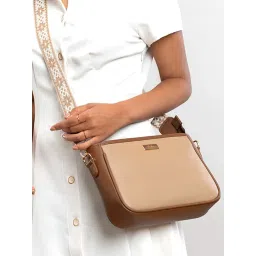 Strokes by Namrata Mehta Cinnamon Cocoa Sling Bag with Embroidered Strap image 2