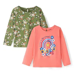 Honeyhap Girls Floral 2 Printed V-Neck Applique T-shirt-image-1