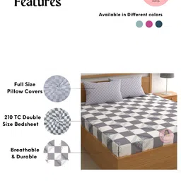 CHHAVI INDIA Grey & White Geometric 210 TC King Bedsheet with 2 Pillow Covers image 4