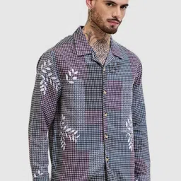 Snitch Men Relaxed Boxy Fit Cuban Collar Checked Cotton Casual Shirt-picture-43