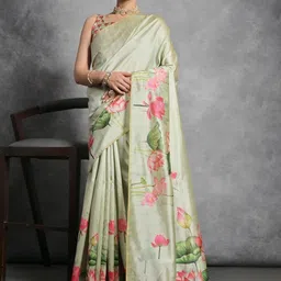 HERE&NOW Floral Printed Saree With Blouse Piece-picture-18
