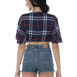 Absorbing Checked Flutter Sleeve Crepe Crop Top image 3