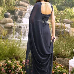 PATLANI STYLE Ruffle Georgette Saree With Embroidery Blouse And Waist Belt image 4