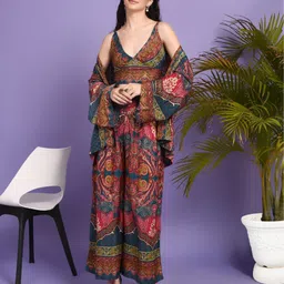 Boholyfe Avani Foil Whisper Top & Palazzo With Shrug Co-Ords image 5