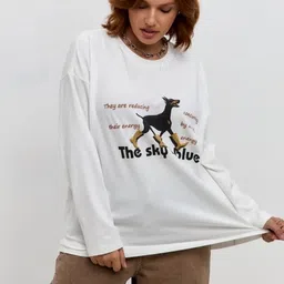 LULU & SKY Women Graphic Printed Drop-Shoulder Sleeves Oversized Pure Cotton T-shirt-picture-29