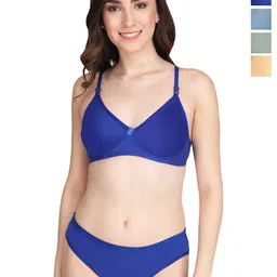 Liigne Women Pack Of 4 Lightly Padded Pure Cotton Bra Panty Lingerie Set-picture-32