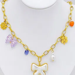 VIEN Gold-Plated Artificial Stone Studded & Beaded Stainless Steel Statement Necklace image 5