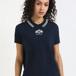 Tommy Hilfiger Women Typography Printed Polo Collar Cotton T-shirt-image-43