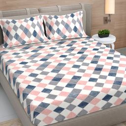 Myntra Elegant Homes Pink & White Geometric King Bedsheet with 2 Pillow Covers-picture-37