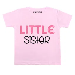 KNITROOT Half Sleeves Little Sister Printed Tee - Pink-picture-19