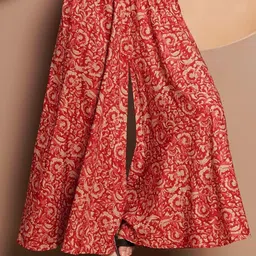 ZWERLON Women Printed Relaxed Flared Wrinkle Free Pleated Trousers-picture-48