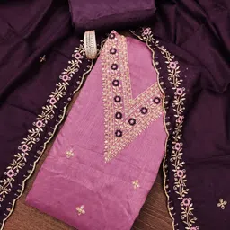 BlissFlair Floral Embroidered Sequinned Unstitched Dress Material-image-79