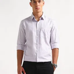 Arrow Men Slim Fit Vertical Striped Spread Collar Pure Cotton Formal Shirt-picture-30