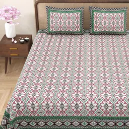 Myntra Elegant Homes Green & Pink Floral Cotton 180TC Double King Bedsheet Set-2.75mx2.25m-picture-24