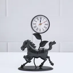 Archies Black Metal Round Shaped Battery Analogue Table Clock 7.4 Inch image 2