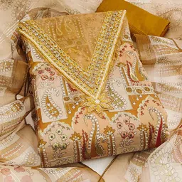 SAINOOR Ethnic Motifs Embroidered Sequnnied Organza Semi-Stitched Dress Material-picture-47