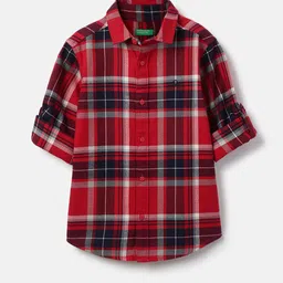 United Colors of Benetton Boys Tartan Checked Spread Collar Pure Cotton Casual Shirt-picture-42
