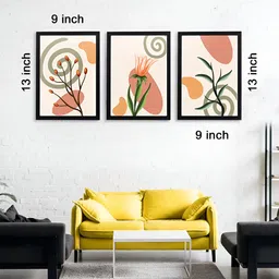 Giftii 3-Pcs Cream-Coloured & Green Printed Wooden Framed Wall Art image 4