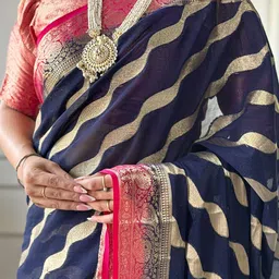 KAYOMMI Leheriya Zari Pure Georgette Ready to Wear Saree image 5