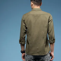 HERE&NOW Slim Fit Self Design Textured Pure Cotton Casual Shirt image 4