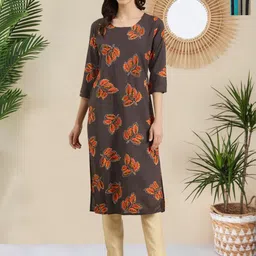HERE&NOW Selection Of 2 Floral Printed Round Neck Straight Kurtas-picture-27