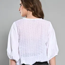 IZEL Self Design Cotton Schiffli Puff Sleeves Top image 4