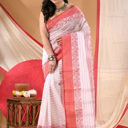 DESH BIDESH Ethnic Motifs Woven Design Pure Cotton Taant Saree image 3