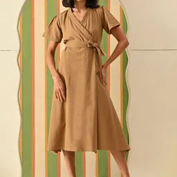 KALINI V-Neck Cotton Wrap Dresses-image-24