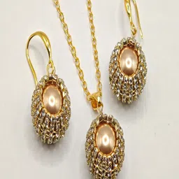 SAPRAA TRENDS Gold-Plated American Diamond Studded Anti Tarnish Pendant And Earrings image 1