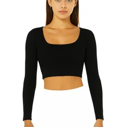 PUERY Women Solid Long Sleeves Cotton Crop Top-image-64