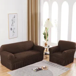 Lukzer Brown Polyester 1 Piece Sofa Cover With Arms image 2