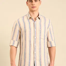 Linen Club Vintage Contemporary Slim Fit Striped Pure Linen Casual Shirt image 1