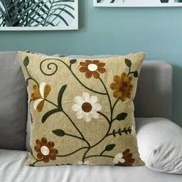 Vinayaka Fab Peach-Coloured Embroidered Square Cushion Covers-image-81