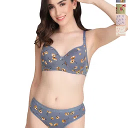 Liigne Women Pack Of 4 Printed Padded Bra Pure Cotton Lingerie Set-picture-17