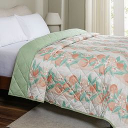 MASPAR Peach-Coloured & White Floral Printed 115 GSM AC Room Cotton Single Bed Quilt-picture-49