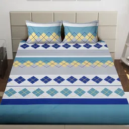 Arrabi Blue & Pink Geometric Printed 300 TC King Bedsheet Set 2.54 m x 2.18 m image 5