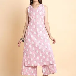 RATAN Floral Printed V-Neck Straight Kurta With Palazzos image 1