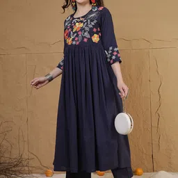 Anouk Women Ethnic Motifs Embroidered Cotton Anarkali Kurta with Trousers-picture-31