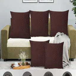 Myntra Elegant Homes Coffee Brown Set of 5 Velvet Square Cushion Covers image 5