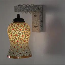 1ST TIME Multicoloured & White Textured Wood Traditional Wall Lamp image 4