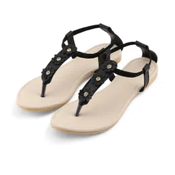 citaali Women Black Synthetic Leather Comfort T-Strap Flats image 2