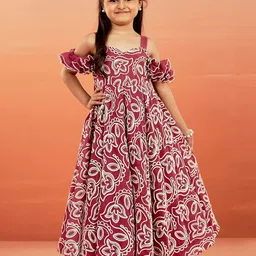 VASTRAMAY Girls Ethnic Motifs Cold-Shoulder Maxi Dress-image-38