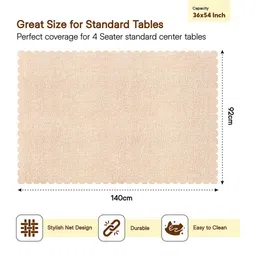 Kuber Industries Beige & White Printed Waterproof 4-Seater Table Cover image 3