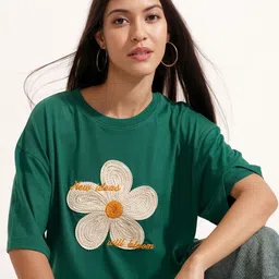 Street By Tokyo Talkies Women Floral Printed Round Neck Oversized T-shirt-image-59