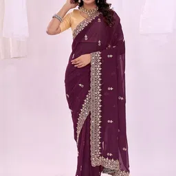 Moda Rapido Embellished Mirror Work Pure Georgette Saree image 3