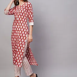 GoSriKi Floral Printed Notch Neck Straight Kurta With Trousers & Dupatta image 5
