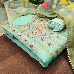 HERE&NOW Floral Embroidered Sequinned Chanderi Modal Cotton Unstitched Dress Material-picture-32