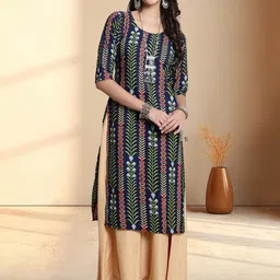 HERE&NOW Women Pack of 3 Ethnic Motifs Printed Pure Crepe Straight Kurta image 2