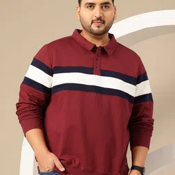 Sztori Plus Size Striped Shirt Collar Fleece Sweatshirt image 5