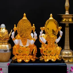 Craftlayout Gold-Toned God & Goddess Lakshmi & Ganesha Religious Idol Showpiece image 2